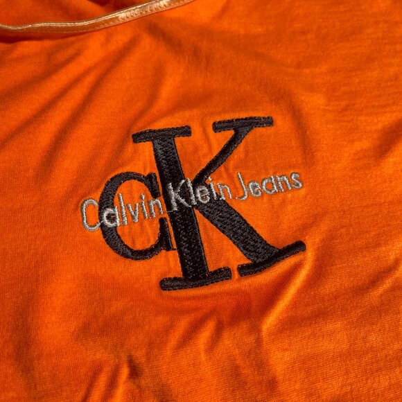 Orange Vintage Calvin Klein Cropped T-Shirt Top Size Small - Picture 3 of 9